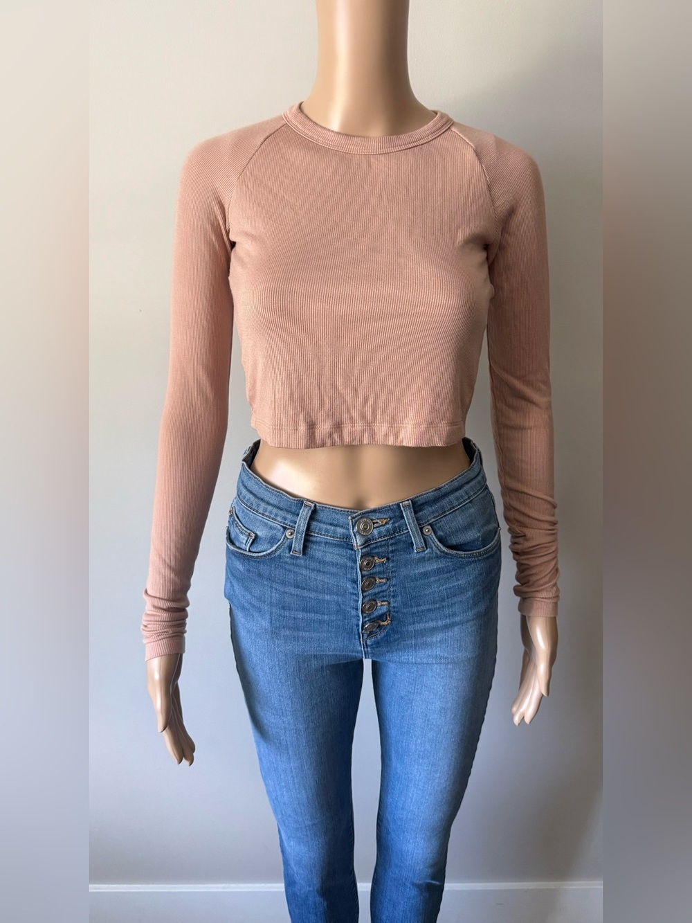 ALIX NYC Ribbed Long-Sleeve Cropped Top - Dusty Rose